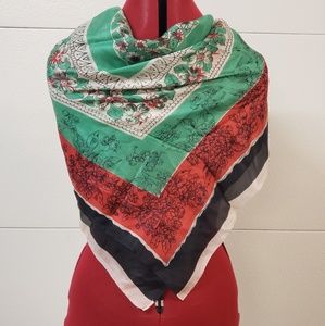 Vintage Silk 32" x 36" Wrap Around Scarf Green Red
